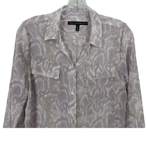WORKING White House Black‎ Market long sleeve sheer Snake print button up Blouse - Picture 3 of 11